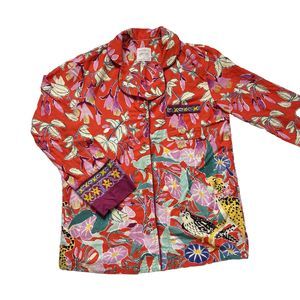 ANTHROPOLOGIE Lil Sire Cheetah Dreams Flannel Sleep Top Lounge, Art Piece, Sz S